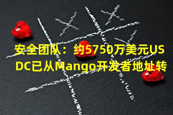 安全团队：约5750万美元USDC已从Mango开发者地址转移