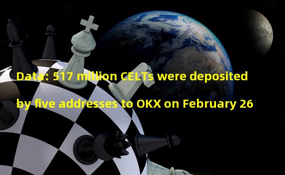 Data: 517 million CELTs were deposited by five addresses to OKX on February 26