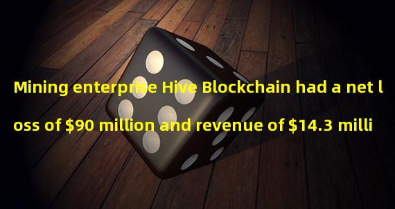 Mining enterprise Hive Blockchain had a net loss of $90 million and revenue of $14.3 million in the previous quarter